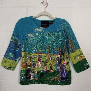VTG Michael Simon Sequin Sweater Seurat Sunday Afternoon Island‎ Grand Jatte P/P